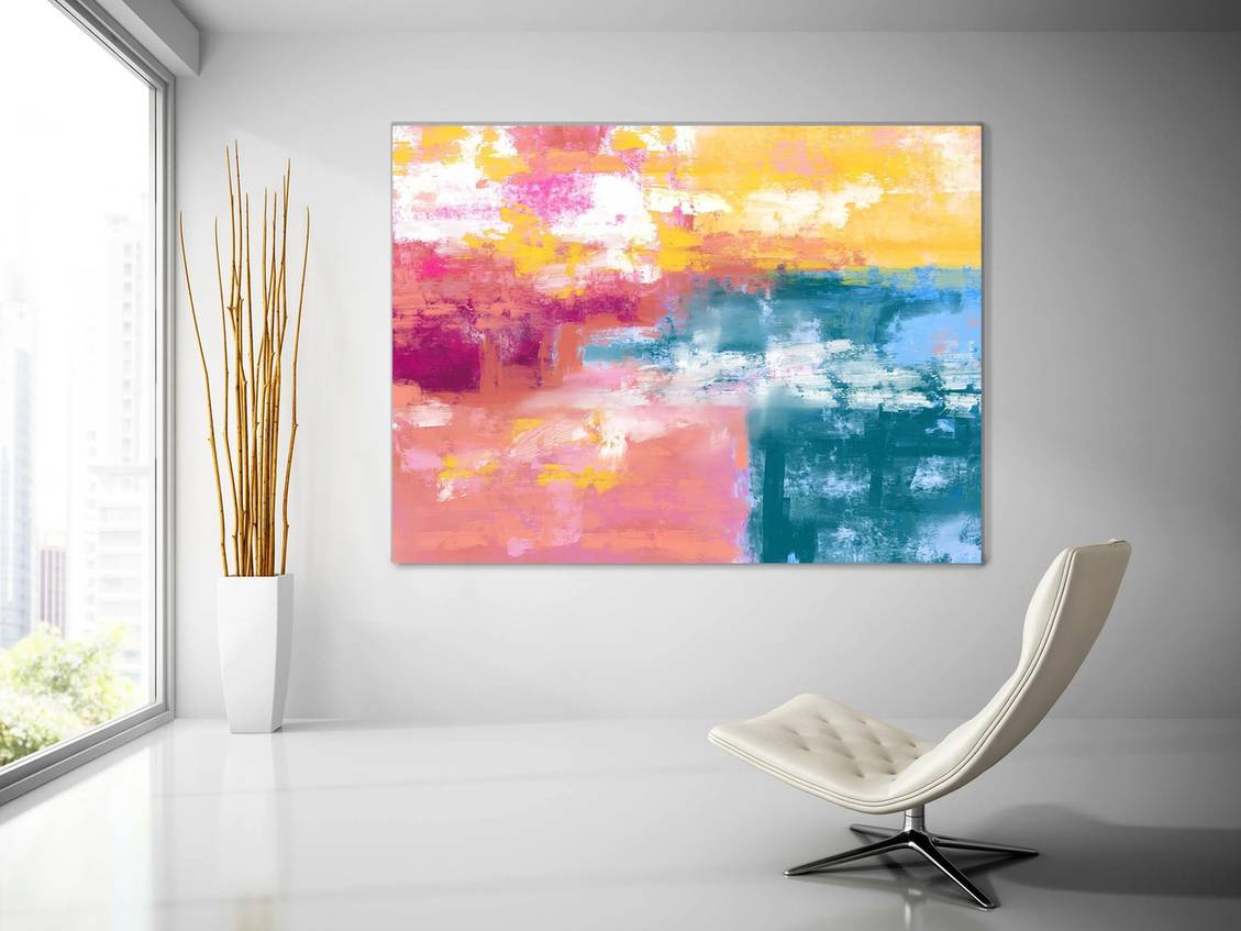 Colorful Original Handmade Modern Pink Abstract Canvas Artwork 5W2ZA